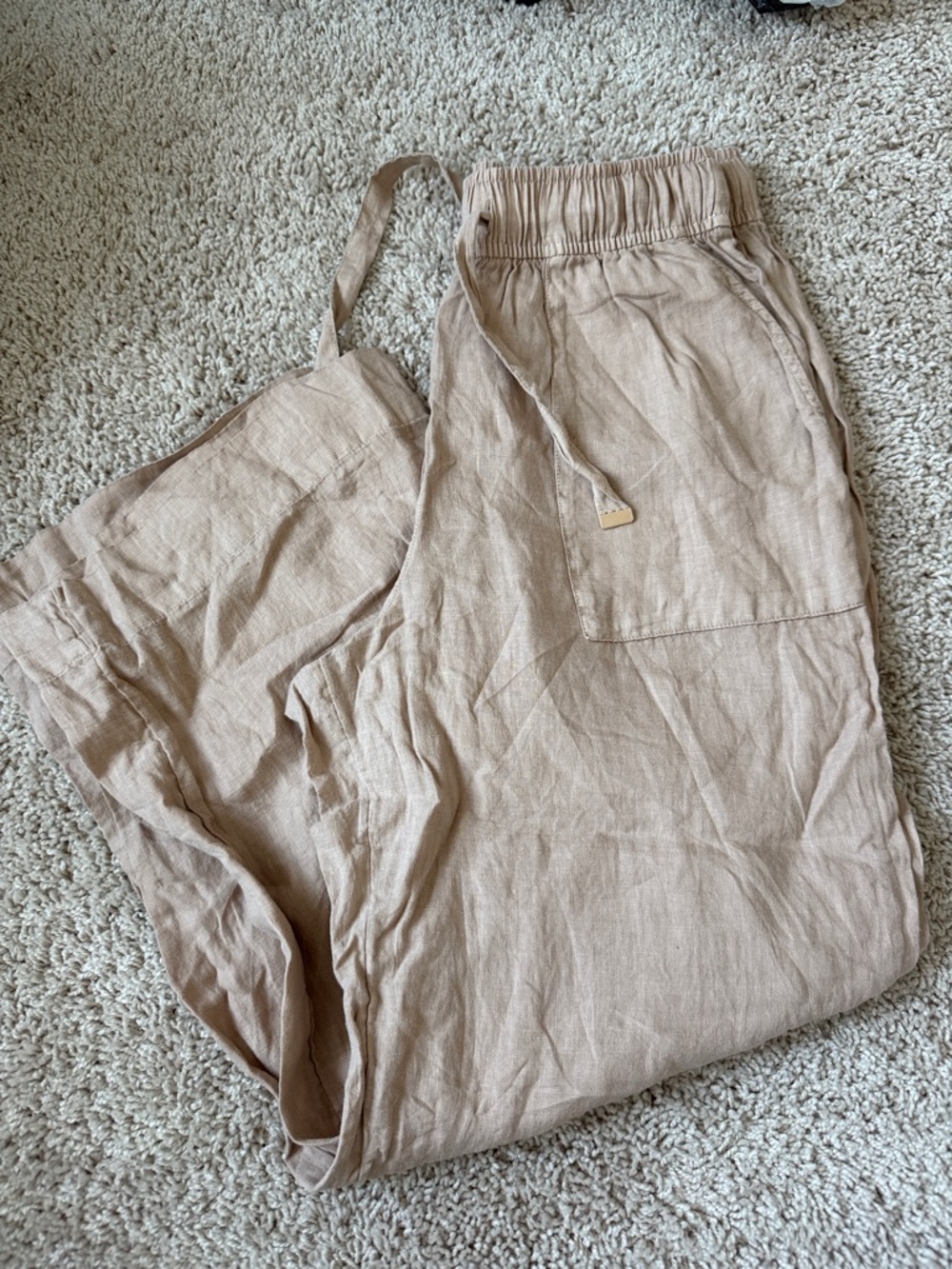 Joie Wide Leg Drawstring Pants in Light Beige